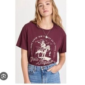 Daydreamer Burgundy Graphic Cowboy Tee with Cream Print